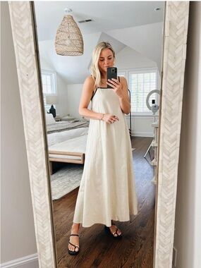 Amazon Cream Maxi Slip Dress with Black Trim